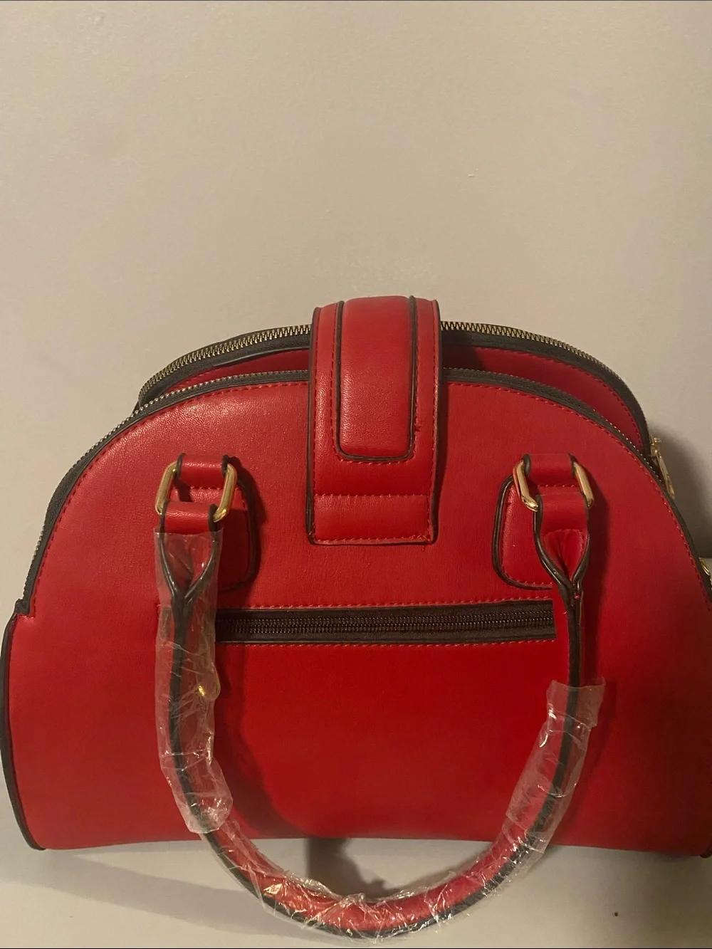Red Quilted Dome Satchel with Gold Accent Hardware